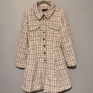 Laundry by Shelli Segal Bouclé Tweed A-Line Coat – Cream Black Chanel-Style